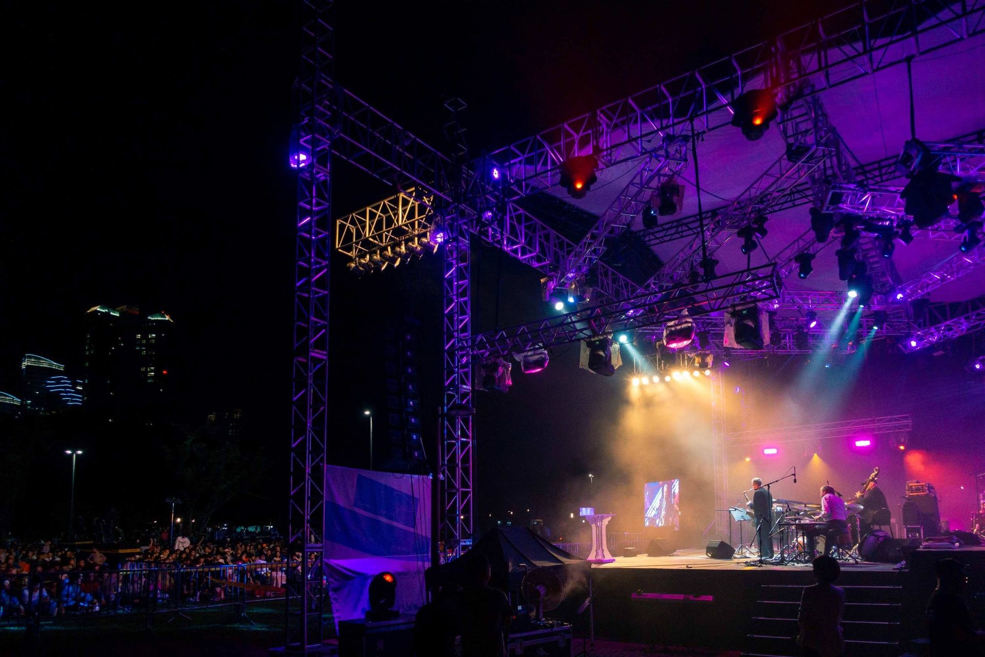 Rick Margitza Quartet on an outdoor festival stage at night, South Korea, 2018