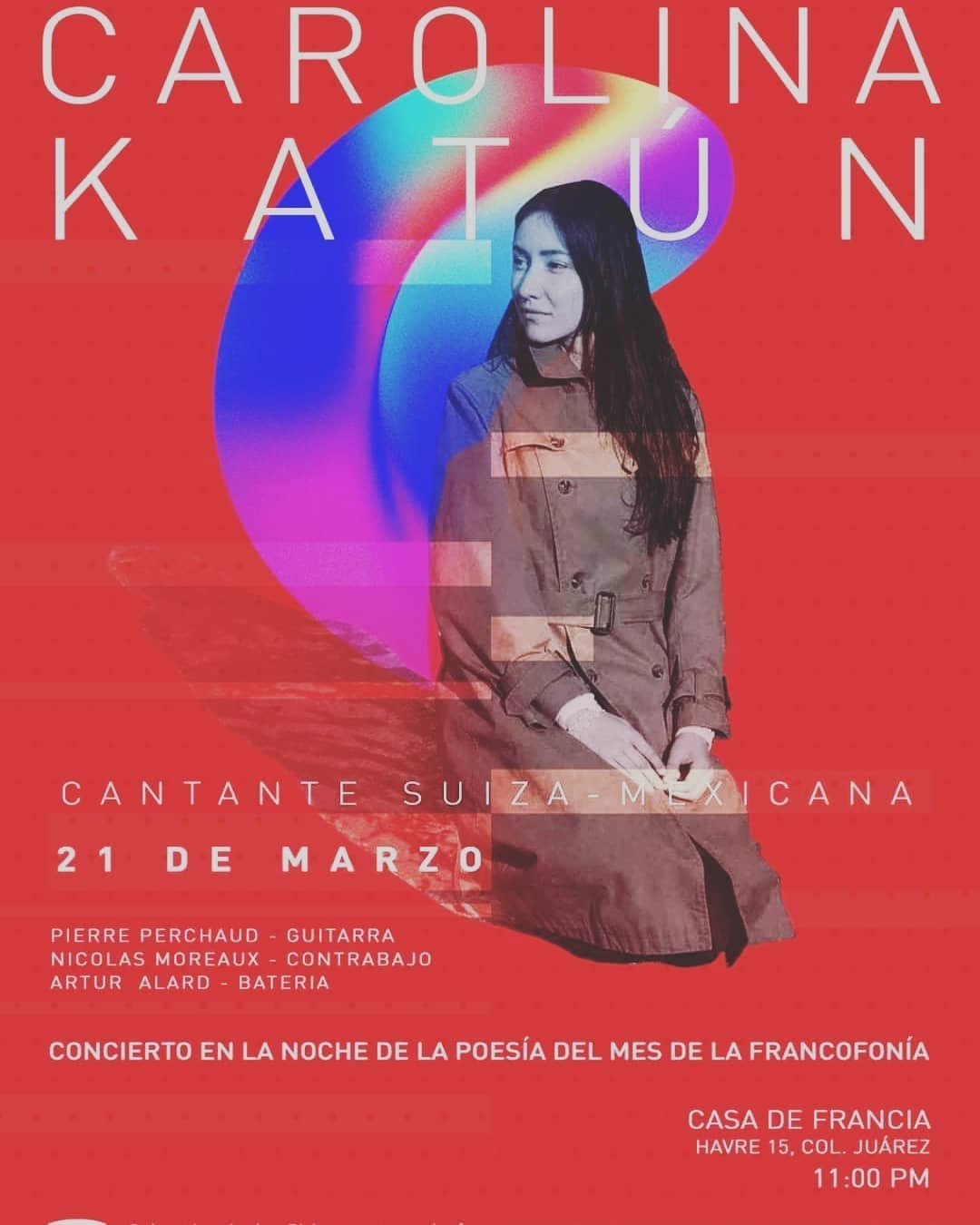 Carolina Katún concert poster, Casa de Francia, Mexico City, March 21 2019