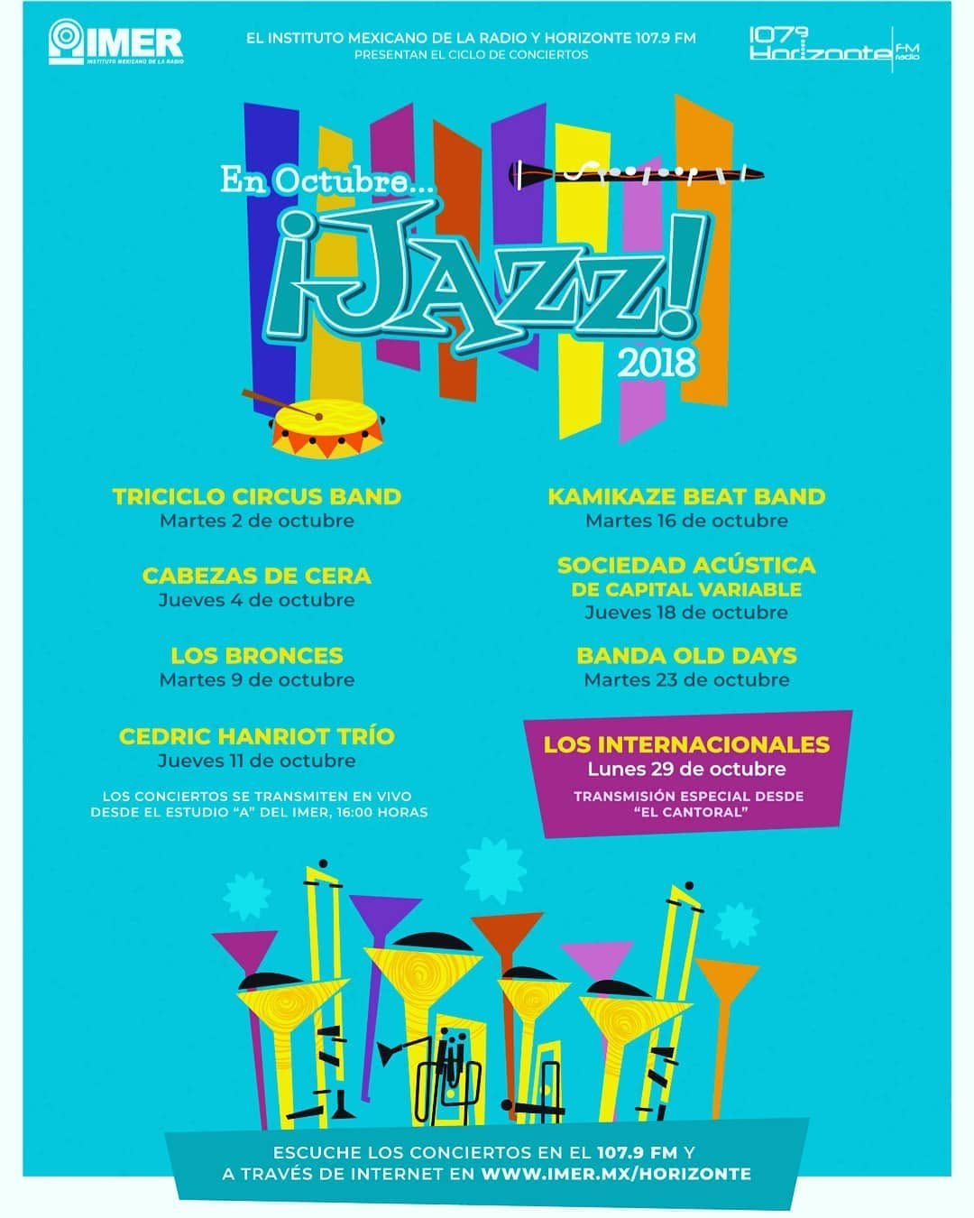 IMER Horizonte 107.9 ¡Jazz! 2018 poster with Cédric Hanriot Trío on October 11