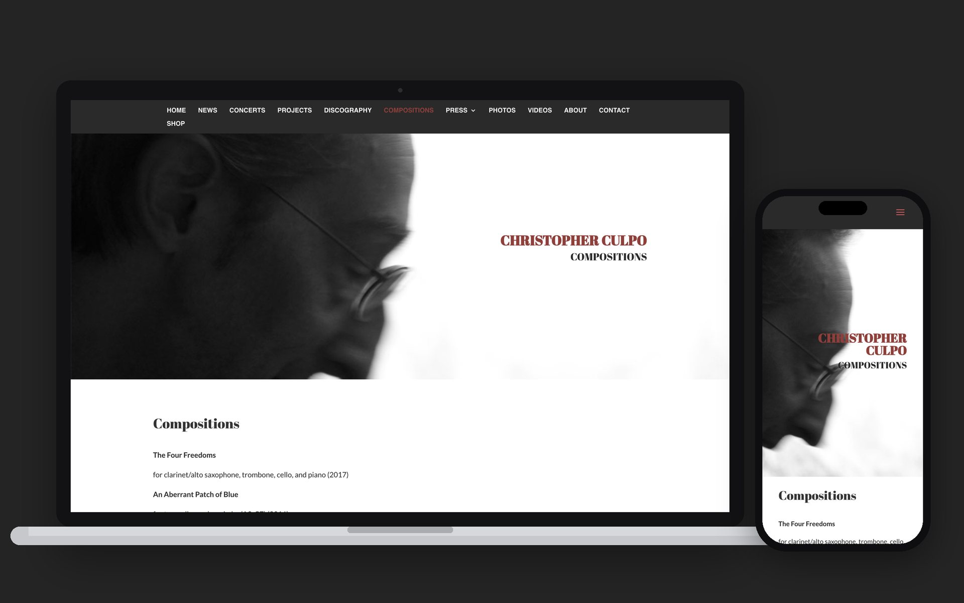 Compositions page on laptop and phone