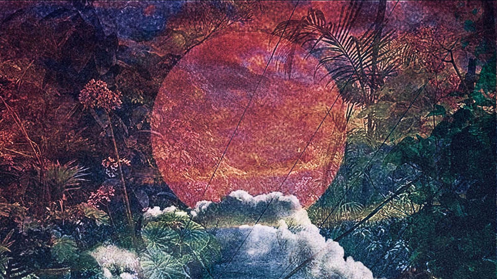Album artwork landscape with red sun and clouds