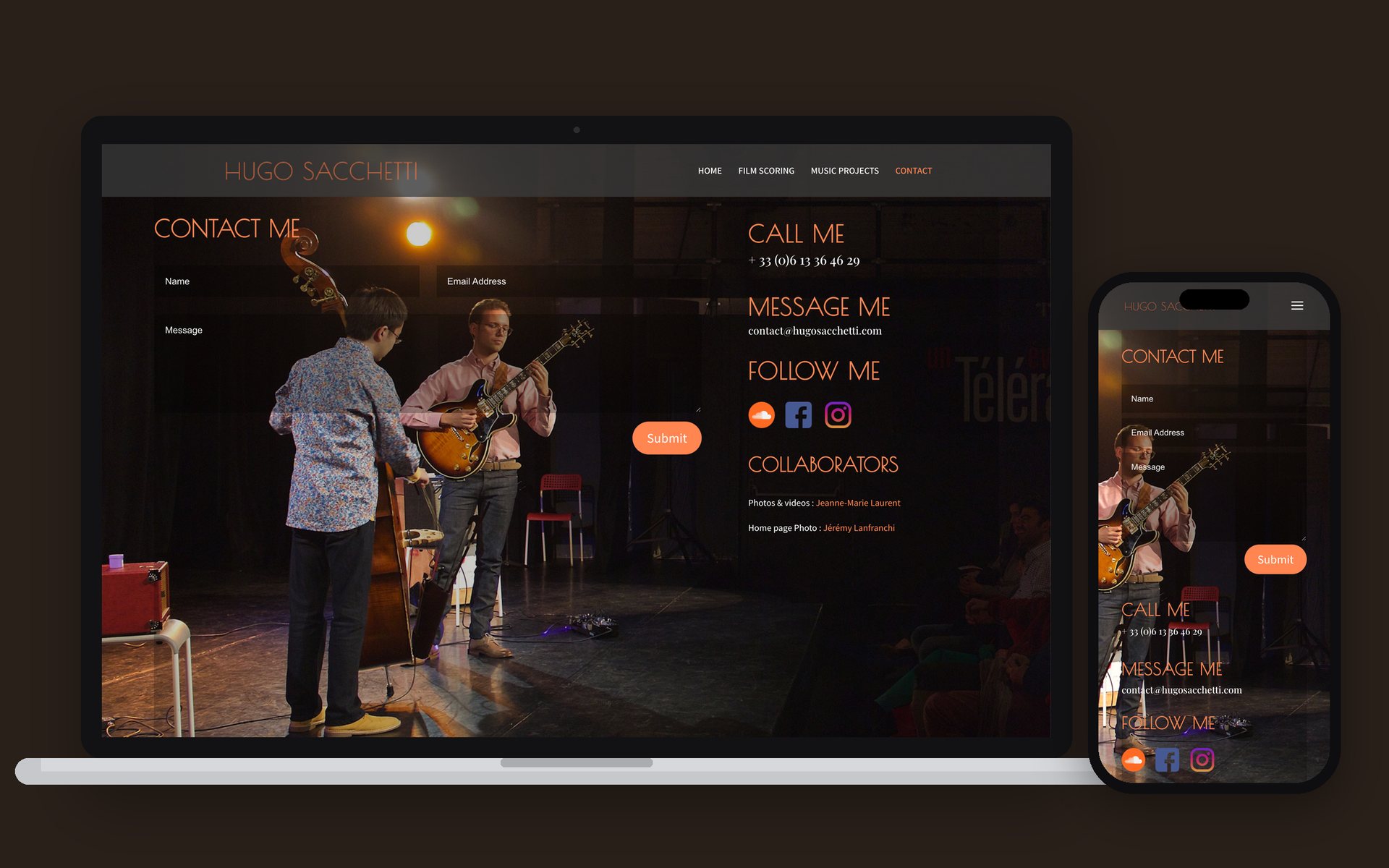 Contact page on laptop and phone