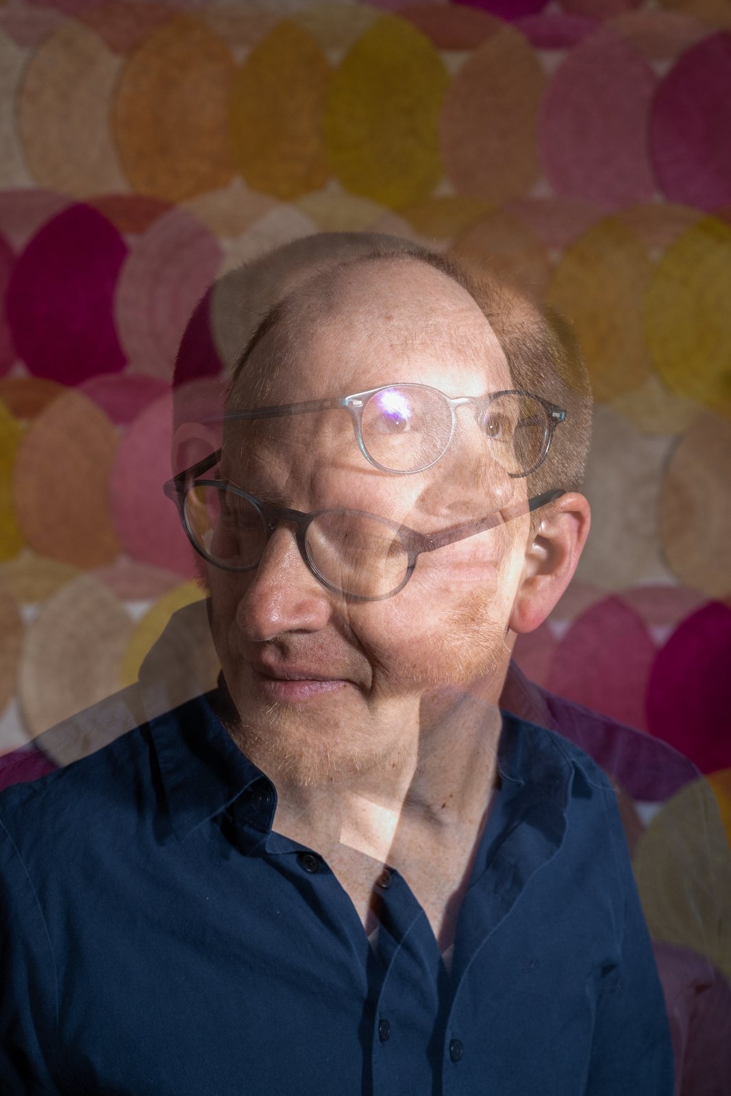 Portrait of pianist Javier Red in double exposure, photo by Mónica García