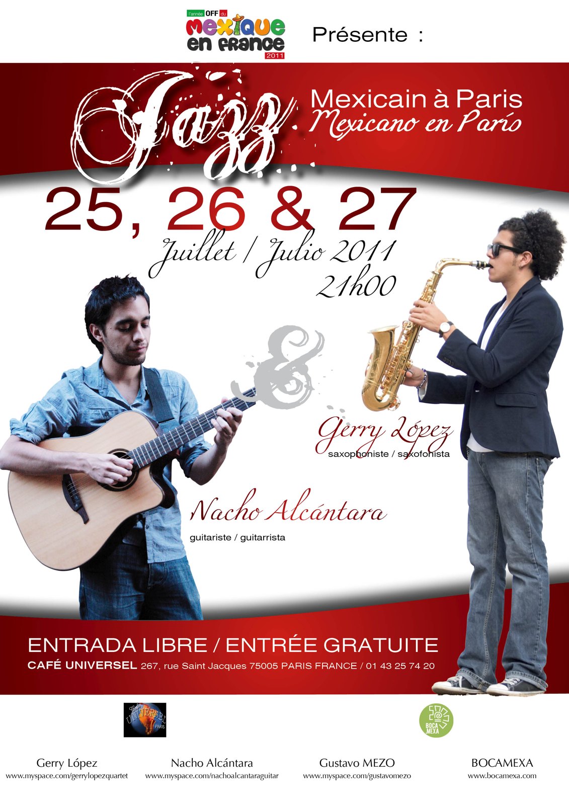 Jazz mexicain à Paris poster, Gerry López and Nacho Alcántara, Café Universel, 25–27 July 2011
