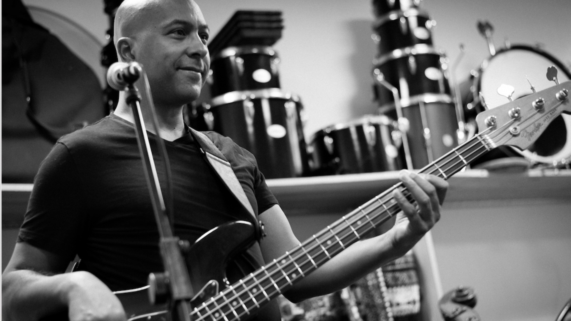 Laurent Larcher, bassist and composer, with his bass guitar