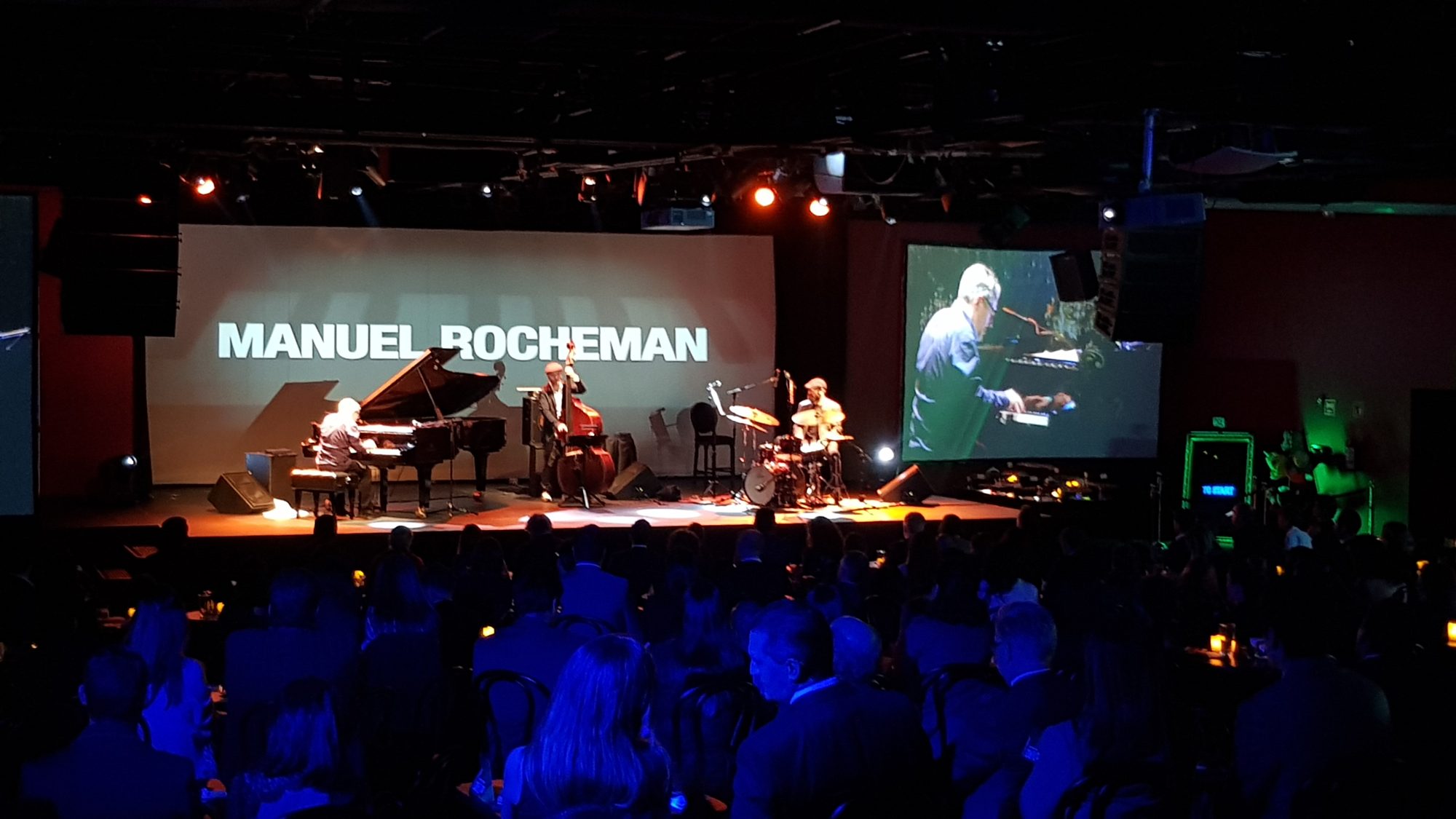 Manuel Rocheman Trio at the Lunario, Mexico City, with his name on the big screen, November 2018