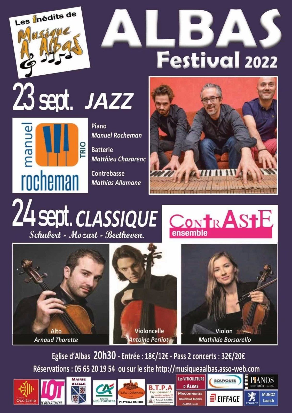 Musique à Albas Festival 2022 poster, Manuel Rocheman Trio, September 23