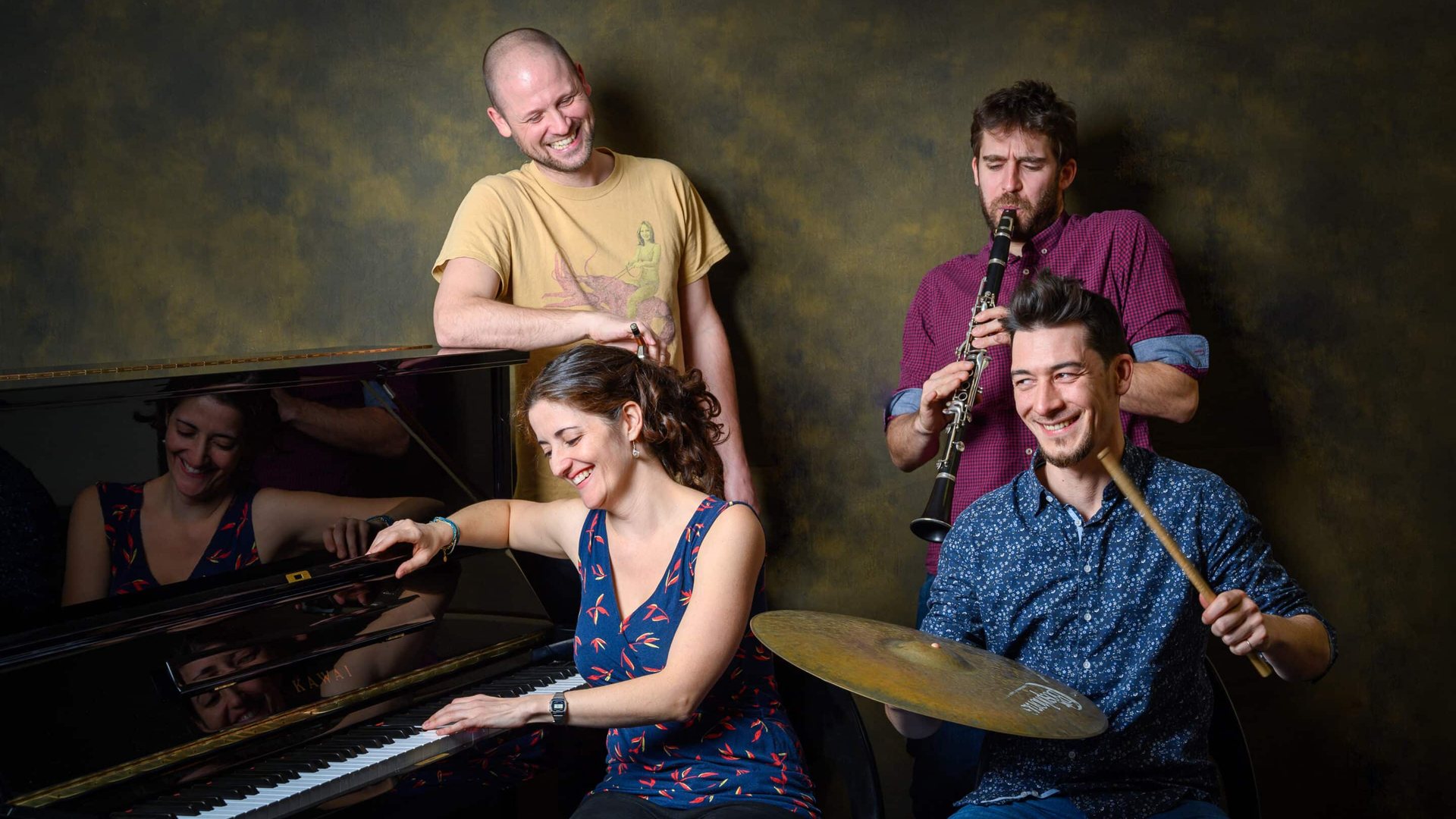Nocuts jazz quartet around the piano: Olivier Roch, Gaëlle Coquempot, Guillaume Burkhardt, Julien Defontaine