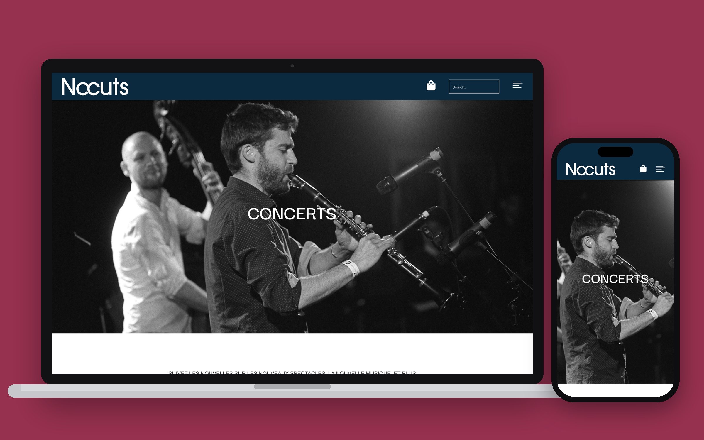 Concerts page on laptop and phone