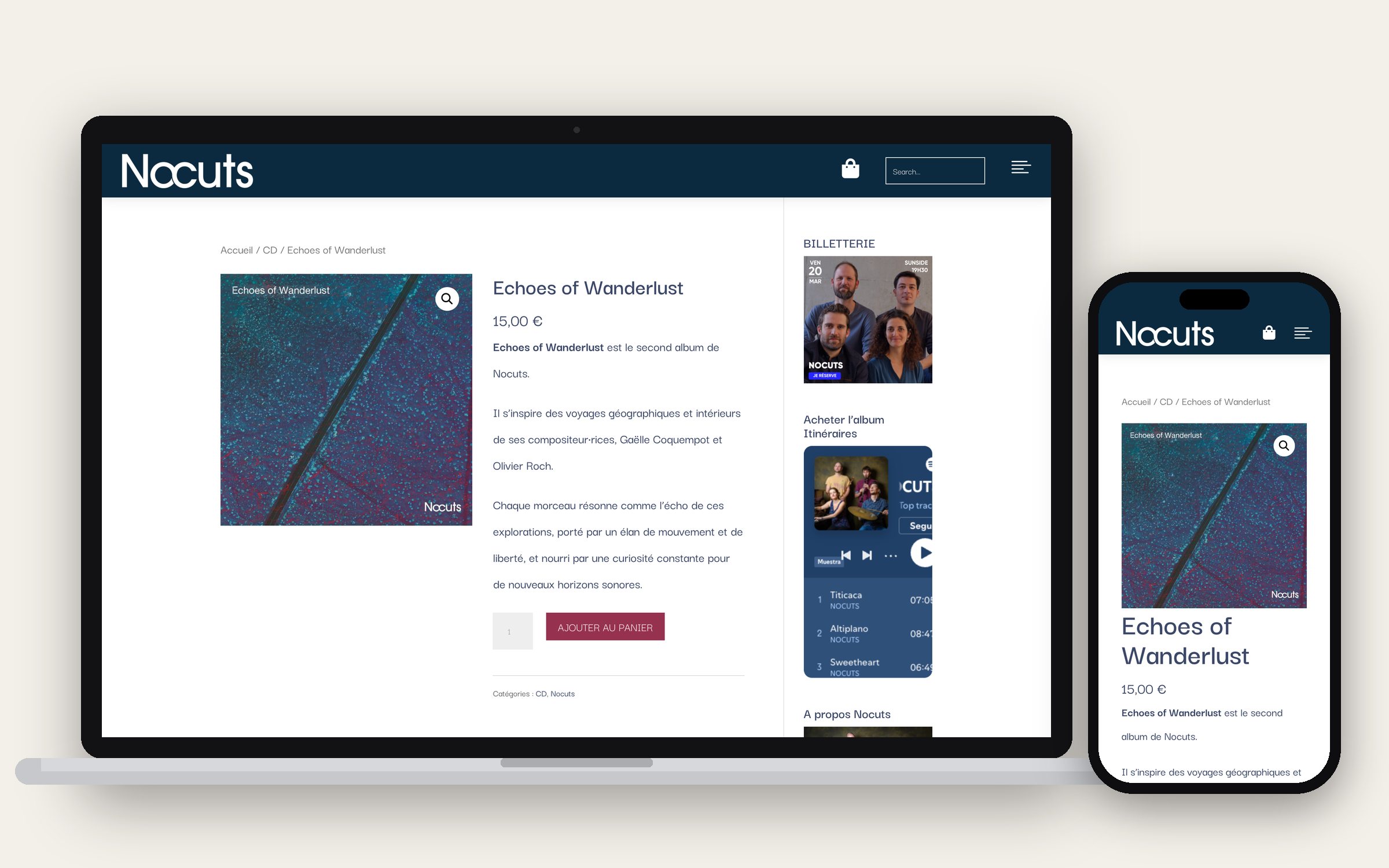 CD product page on laptop and phone