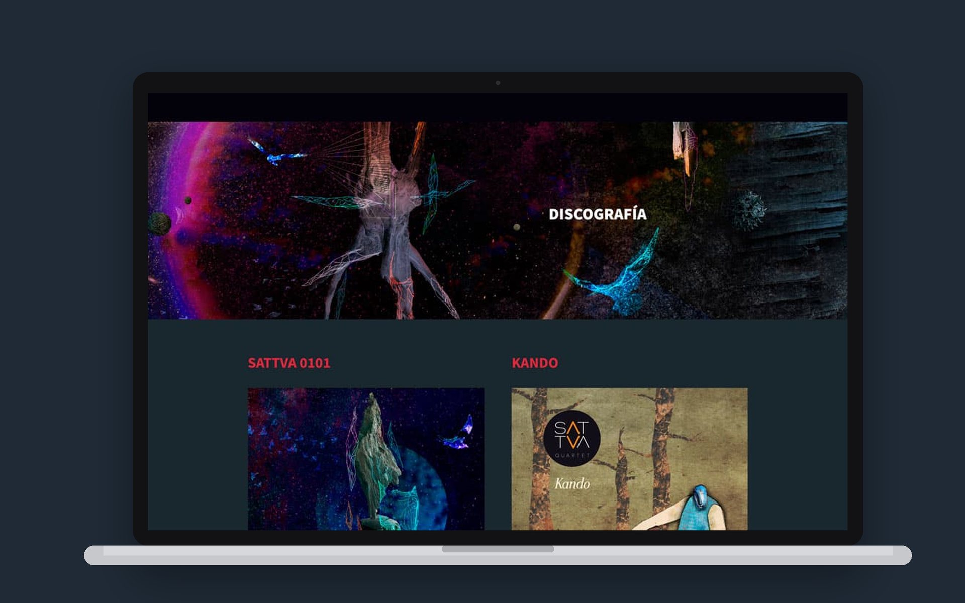 Discography page on a laptop