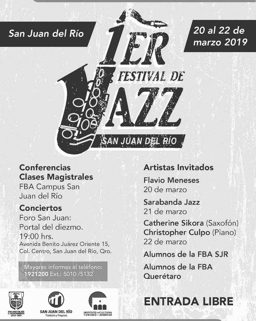 1st San Juan del Río Jazz Festival poster with Catherine Sikora and Christopher Culpo, 2019